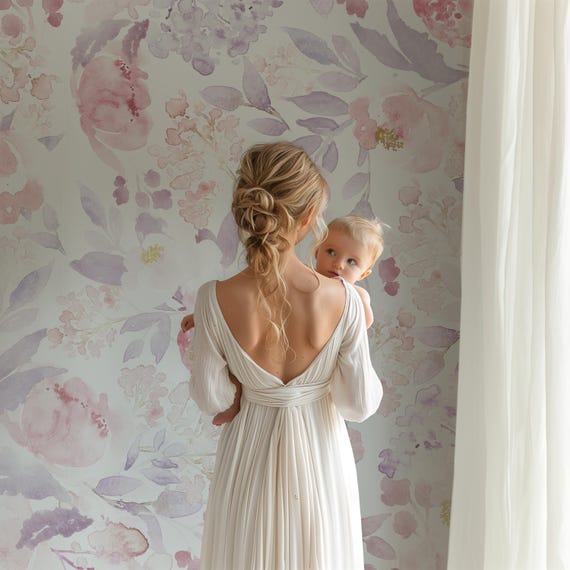 Nursery Wallpaper, Baby Room Wallpaper, Peony Wallpaper, Floral Wallpaper, Mural Wallpaper 0155-104