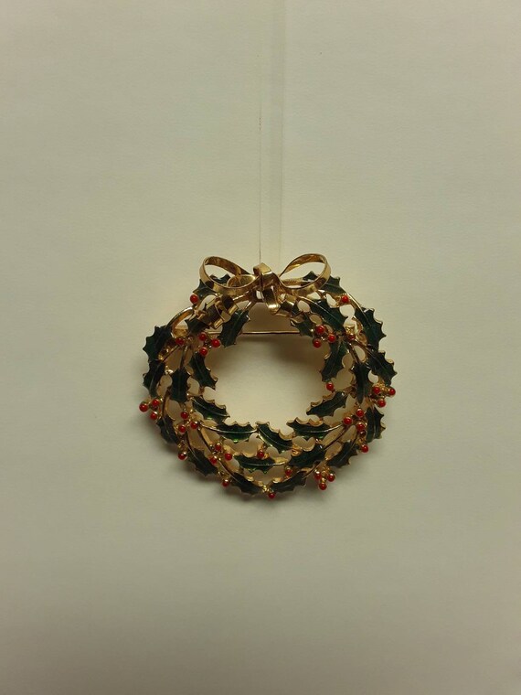 Vintage Christmas wreath Brooch - image 1