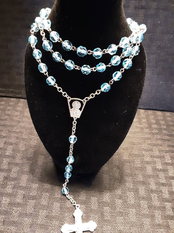 Vintage Aqua Blue Faceted Crystal Rosary