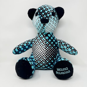 MEMORY KEEPSAKE BEAR custom handmade with 2 fabrics + embroidery