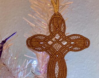 Embroidered Christian Cross Ornament | Intricate Religious Decoration | Easter Gift | Jesus Remembrance | Bible Ornament