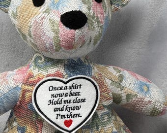Memory Bear Patch | Once a Shirt Now a Bear | Sew-on Keepsake Label |Keepsake Pillow Patch