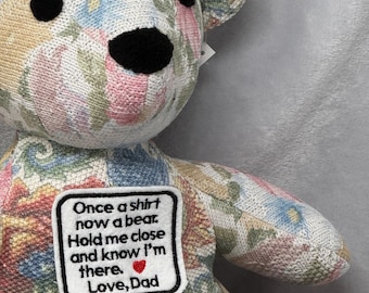 Memory Bear Patch | Once a Shirt Now a Bear | Sew-on Keepsake Label |Keepsake Pillow Patch
