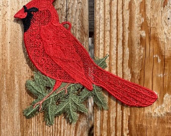 Cardinal Memorial Ornament | Embroidered Red Cardinal Christmas Ornament | Sympathy Gift | Remembrance Keepsake