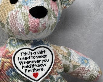 Customizable Memory Bear Heart Patch | Sew-on Memorial Patch| Custom Keepsake Label | Memory Pillow Patch