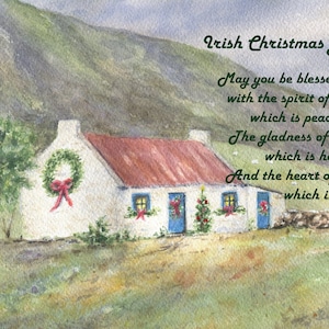 アイルランドのクリスマスの祝福水彩画プリント アイルランドの風景画 アイルランドのクリスマスアート クリスマスの壁アート ホリデーデコレーション アイルランドのギフト額入り