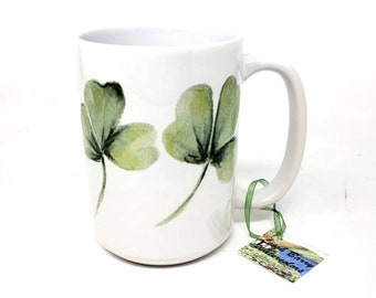 Juego de taza y paño de cocina con tréboles, regalo de tréboles para el Día de San Patricio, regalo irlandés, para mamá, regalo irlandés, decoración irlandesa, arte irlandés, trébol