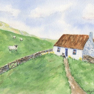 Irish Countryside: Irish Watercolor painting  print or original, Irish art print, framed Irish print,Irish cottage print Ireland landscape