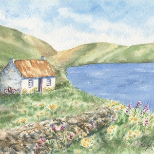 Mini Irish Cottage Print,&quot; County Clare&quot; Framed Small Ireland Landscape Painting Print, Irish Watercolor Print, Mother&#39;s Day gift
