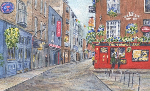 The Temple Bar, Dublin Ireland painting print, Dublin print, Ireland pub painting, Ireland landscape, Irish art, Irish pub print,