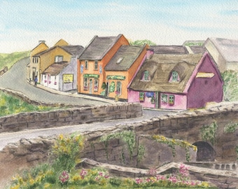 DOOLIN Ireland watercolor painting print, Irish art, Irish village print, Ireland painting, Irish landscape art, Leigh Barry, Irish gift