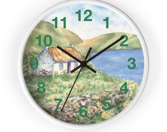 Irish Cottage Wall clock Ireland Landscape painting Irish watercolor painting Irish clock Irish gift kitchen wall clock