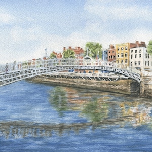 Ha'penny Bridge Dublin Ireland Watercolor Prints,  River Liffey Dublin print Irish art Ireland landscape Dublin Art