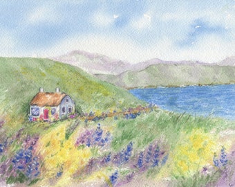 Irisch am Meer: Irische Landschaftsmalerei, Aquarelldruck, Irland Landschaftsdruck, Irische Kunst, Irisches Geschenk, Aquarellmalerei, gerahmtes Bild, Geschenk zum Geburtstag