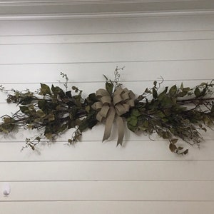 Horizontal greenery swag for wall, over door garland, wedding arch, mantle or mirror hanging, housewarming gift, Farmhouse decor