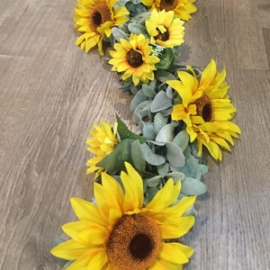 Sunflower garland, Lambs Ear garland for mantle, sunflower garland centerpiece, garland for door arch, kitchen garland, garland for window