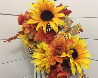Sunflower Lantern Swag: Fall Table Centerpiece, Wreath Attachment