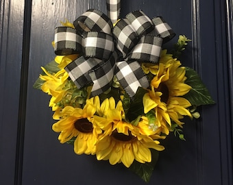 Sunflower mini wreath, Small Sunflower wreath for apartment, Large front door Farmhouse decor, candle ring, mirror wreath