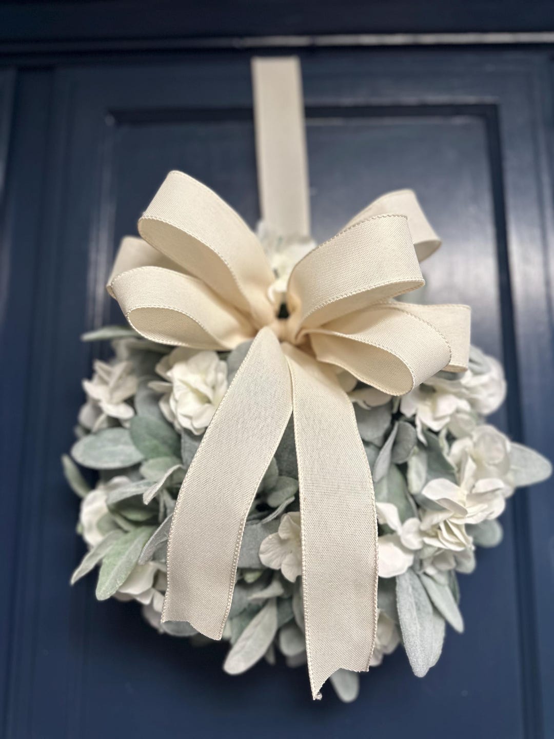Year Round Lambs Ear Mini Wreath, Front Door Wreath With Hydrangeas ...