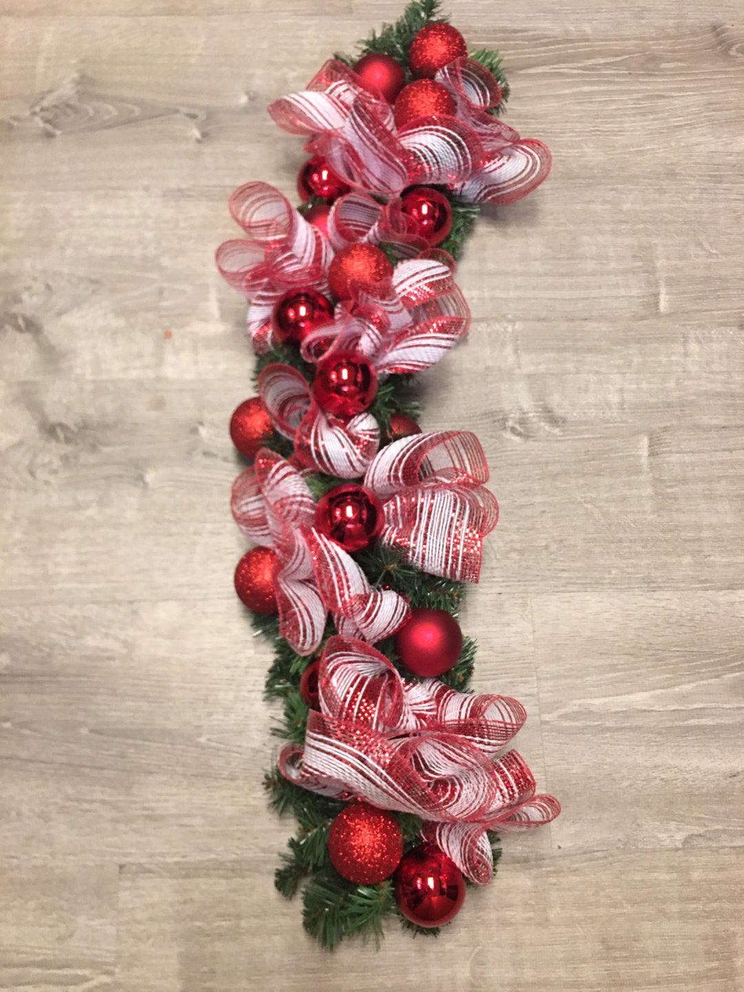 Christmas Ornament Garland, Red and White Decor for Mantle, Peppermint