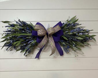 Blue Lavender swag, Everyday Front door decor, Year round mirror swag, Easter door swag, horizontal home decor wall hanging