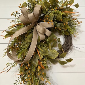 Fall front door wreath, Summer and Fall beaded grass grapevine, Autumn cascade wreath with greenery, Thanksgiving wall hanging decor