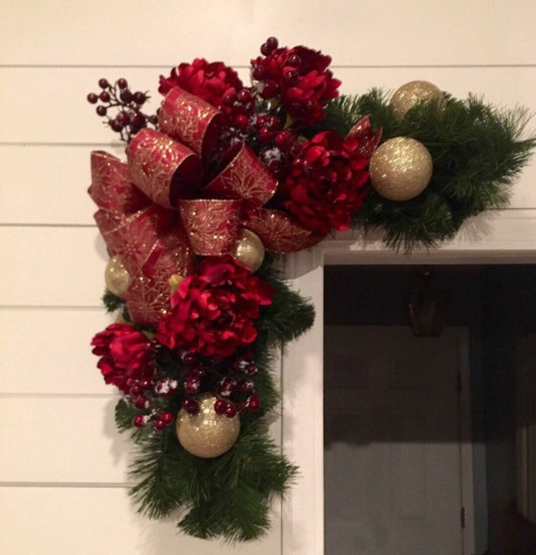 Christmas Corner Swag Burgundy and Gold Ornament Swag Etsy