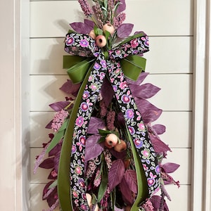 Pink Lavender swag, Small or Large Spring wreath for front door, everyday Summer teardrop swag for wall, vertical home decor