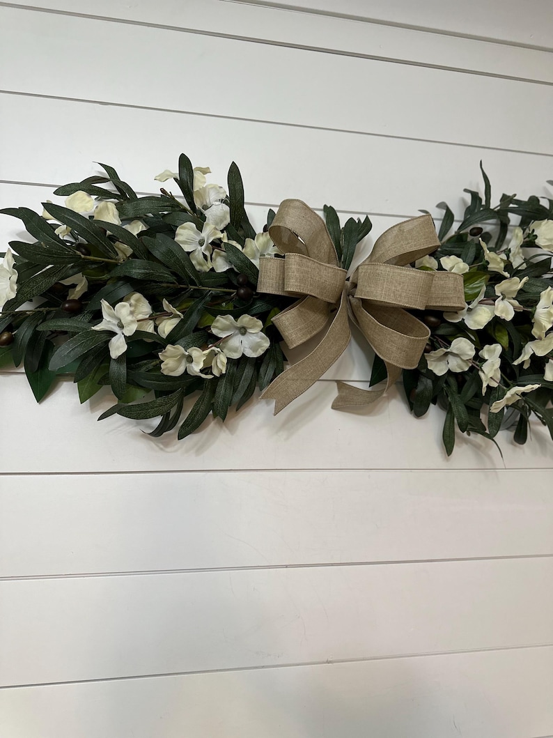 Farmhouse Olive swag, Year round Everyday Olive Branch swag above front door, Olive Leaf wedding arch, swag above bed with cotton bolls image 3