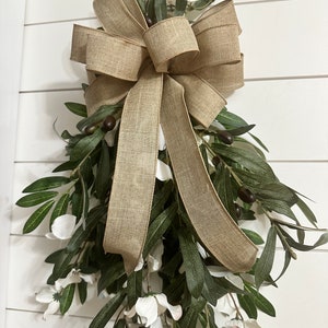 Farmhouse Olive swag, everyday teardrop olive branch and Dogwood swag, Year round Front door wreath, vertical wall decor