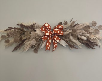 Year round pampas Grass Swag, Boho Door or Table Centerpiece with Bow, horizontal swag for wall or over mirror, over doorway garland
