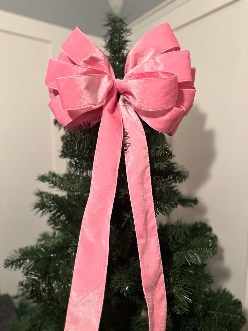 Handmade Pink Velvet Christmas Tree Topper Bow, Sage Velvet Bow, Hot ...