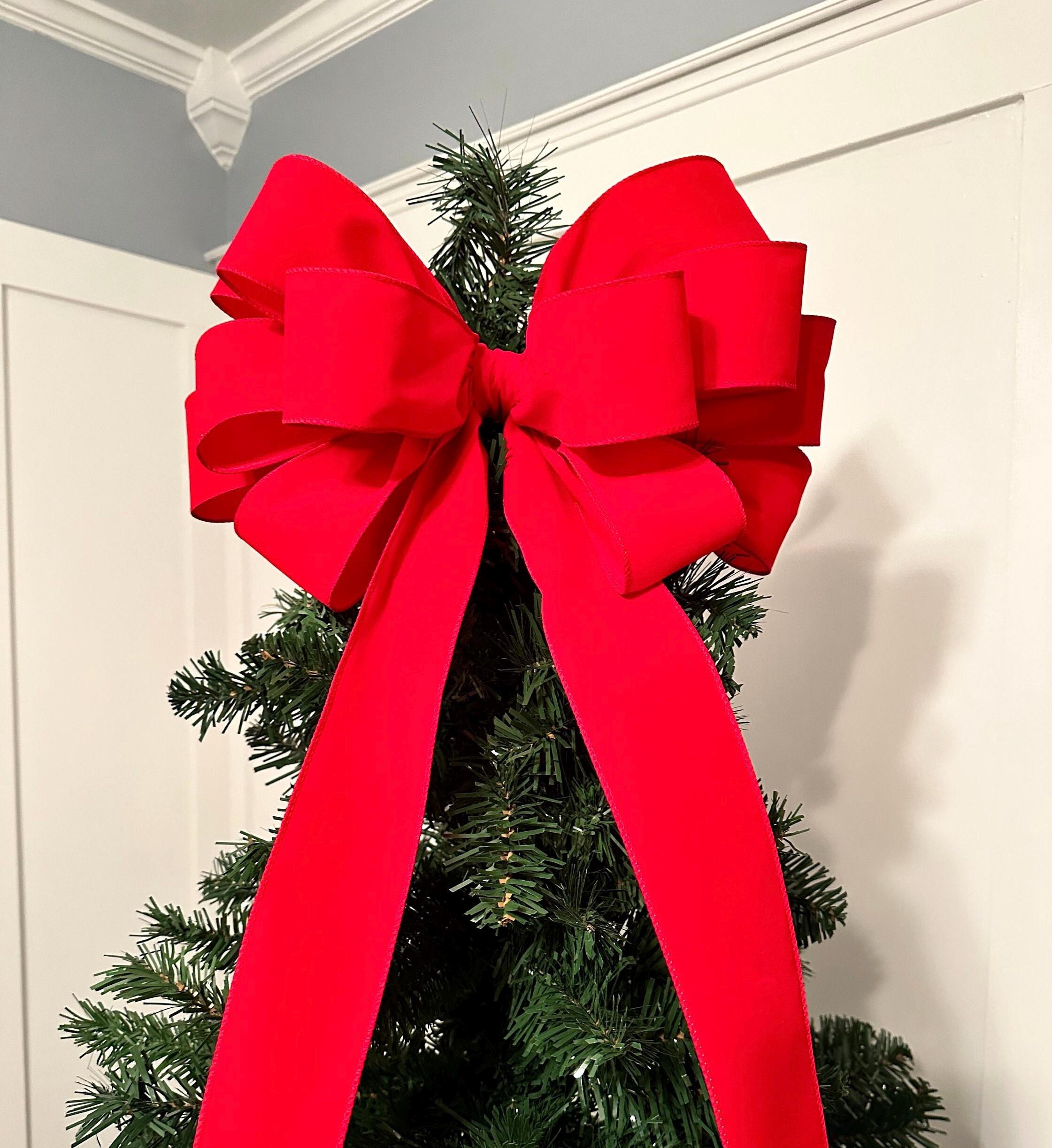 Red Velvet Christmas bow, black velvet tree topper bow, Christmas…