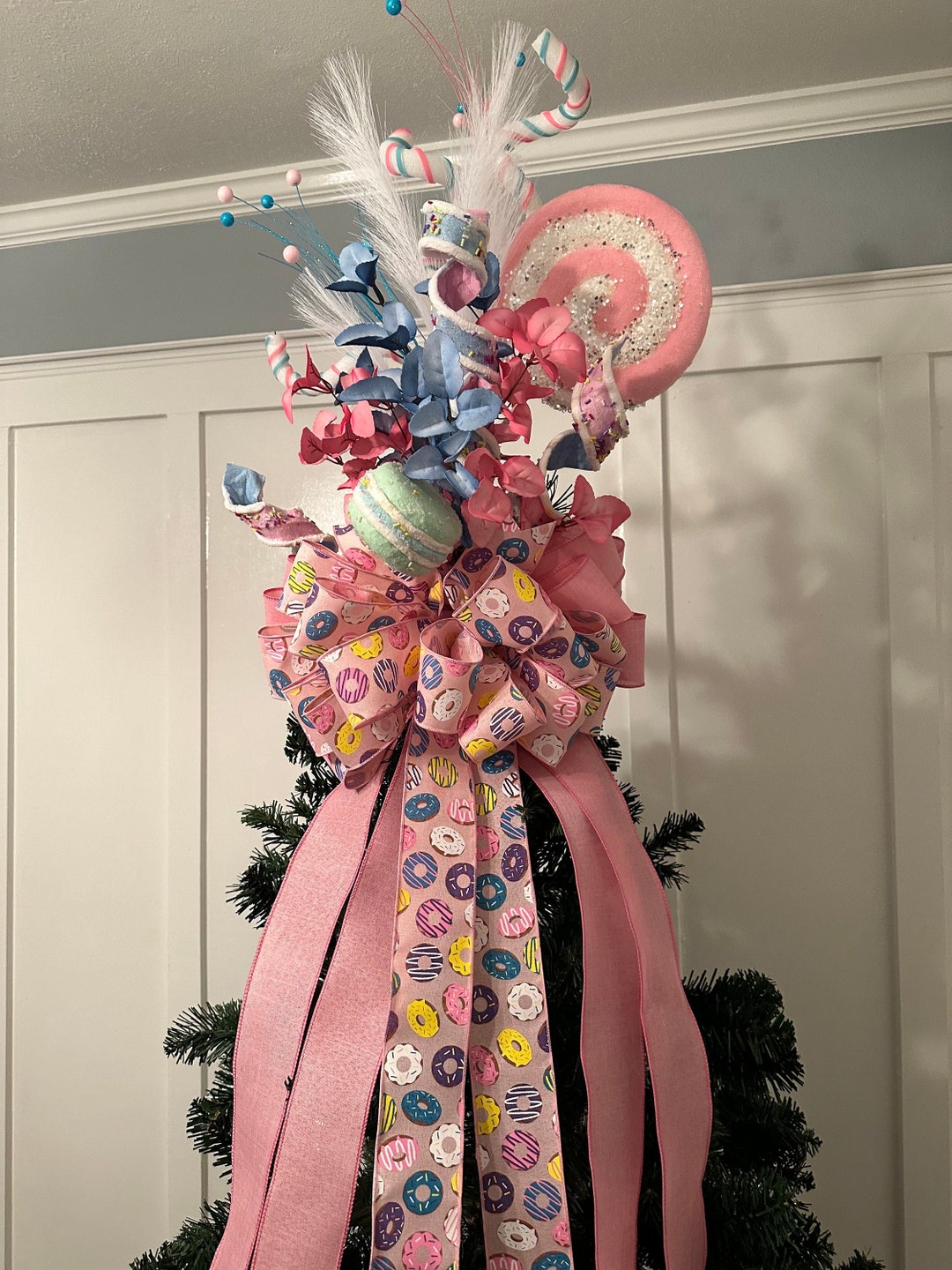 Candy Christmas Tree Topper, Whimsical Donuts and Macaroons Tree Topper