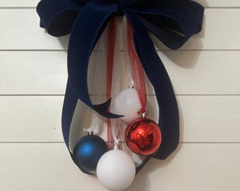 Patriotic Ornament Swag, Window swag, Red, White and Blue decor, lantern bow, column swag, staircase swags