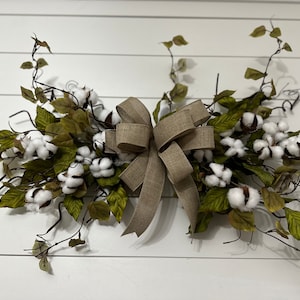 Year round swag with cotton bolls, everyday horizontal greenery swag for wall, over Front door, wedding swag, housewarming gift