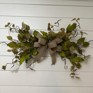 Horizontal greenery swag for wall, over door garland, wedding arch, mantle or mirror hanging, housewarming gift, Farmhouse decor