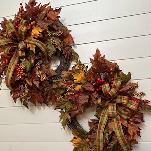 Fall Maple Leaves Wreath, Small Autumn Front Door Wreath, Wreath With ...