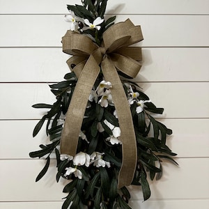 Farmhouse Olive swag, everyday teardrop olive branch and Dogwood swag, Year round Front door wreath, vertical wall decor