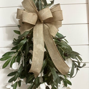 Farmhouse Olive swag, everyday teardrop olive branch and Dogwood swag, Year round Front door wreath, vertical wall decor