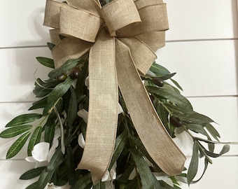 Farmhouse Olive swag, everyday teardrop olive branch and Dogwood swag, Year round Front door wreath, vertical wall decor