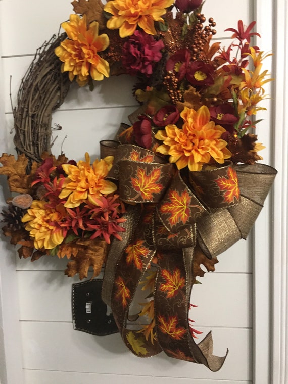 Fall front door wreath Fall grapevine wreath Fall home Etsy