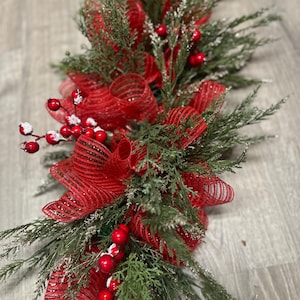 Christmas centerpiece garland with cedar, Winter table arrangement, mantle decor, pine holiday centerpiece