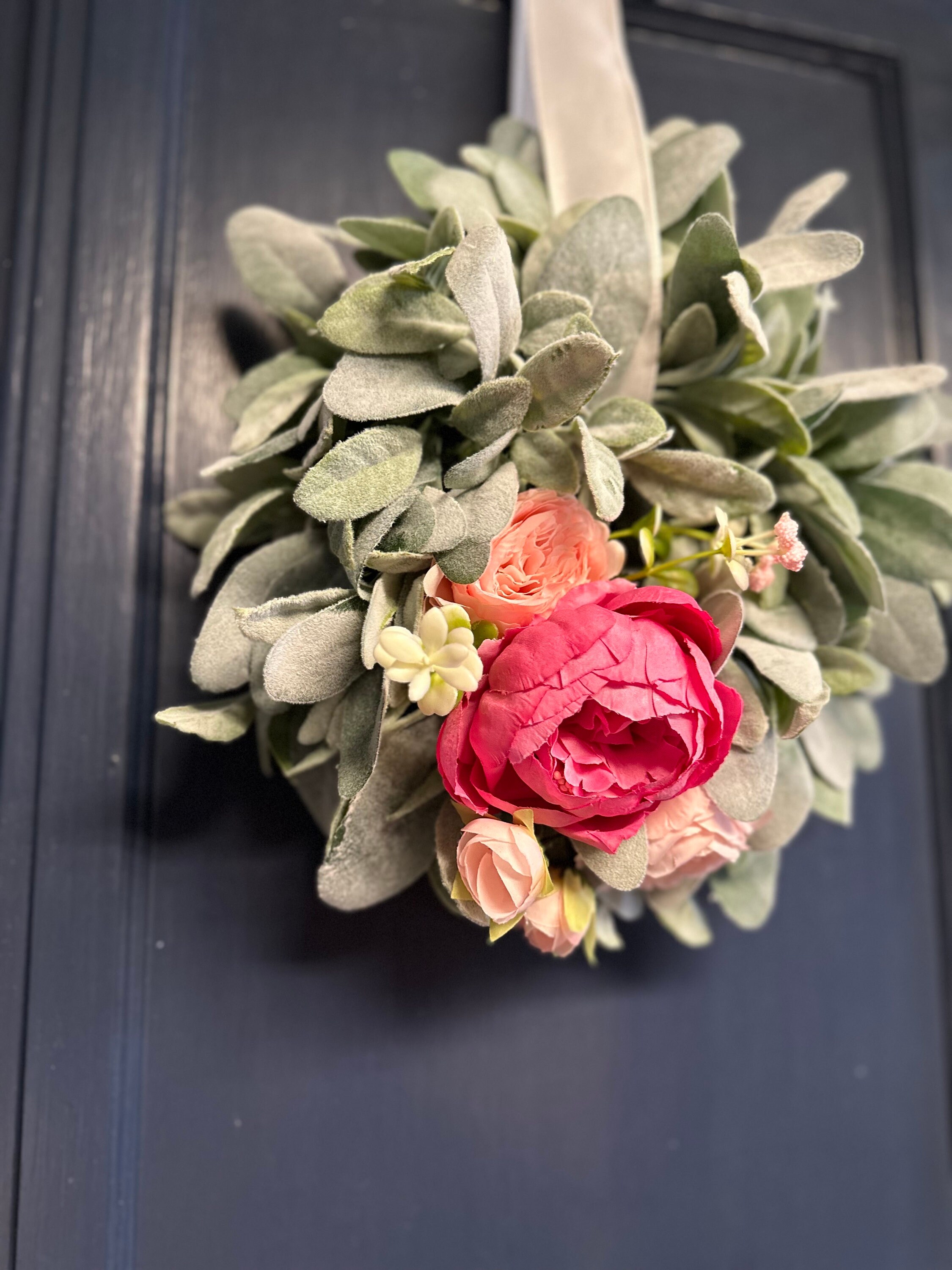 Year Round Lambs Ear Mini Wreath With Peonies, Everyday Wreath for ...