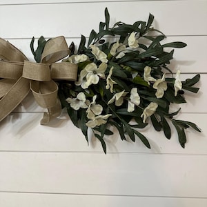 Farmhouse Olive swag, Year round Everyday Olive Branch swag above front door, Olive Leaf wedding arch, swag above bed with cotton bolls image 13