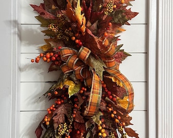 Fall leaf Swag, Autumn front door wreath, centerpiece, Wall hanging, Floral Fall swag, fall leaf swag for wedding arch, window dressing