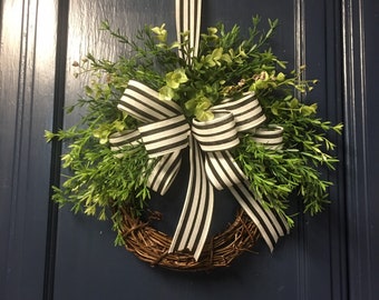 Farmhouse mini wreath, year round greenery front door wreath, Pantry wreath, Cabinet Door Wreath, Mother’s Day, window decor, hostess gift