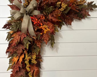 Fall Maple Leaf corner Swag, Autumn front door swag garland, corner wall hanging, Garland for doorway