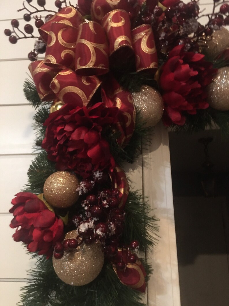 Christmas Corner Swag Burgundy and Gold Ornament Swag Etsy