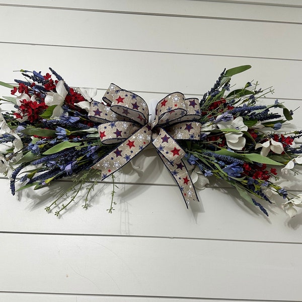 Patriotic swag, Fourth of July lavender swag wreath for front door, Red white and blue swag, mirror swag, over door, home decor wall swag